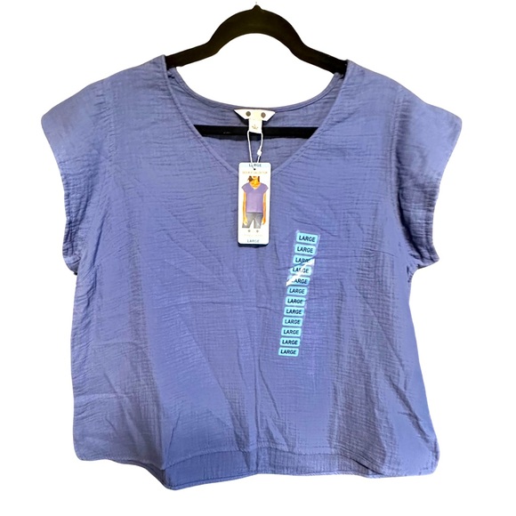 Three Dots Large Double Gauze Top Periwinkle Blue - Picture 3 of 5